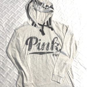 PINK Victoria's Secret Light Gray Hooded Pullover with Black Trim